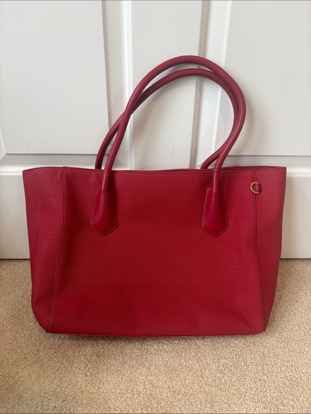 Dagne Dover Red Structured Tote with Double Handles